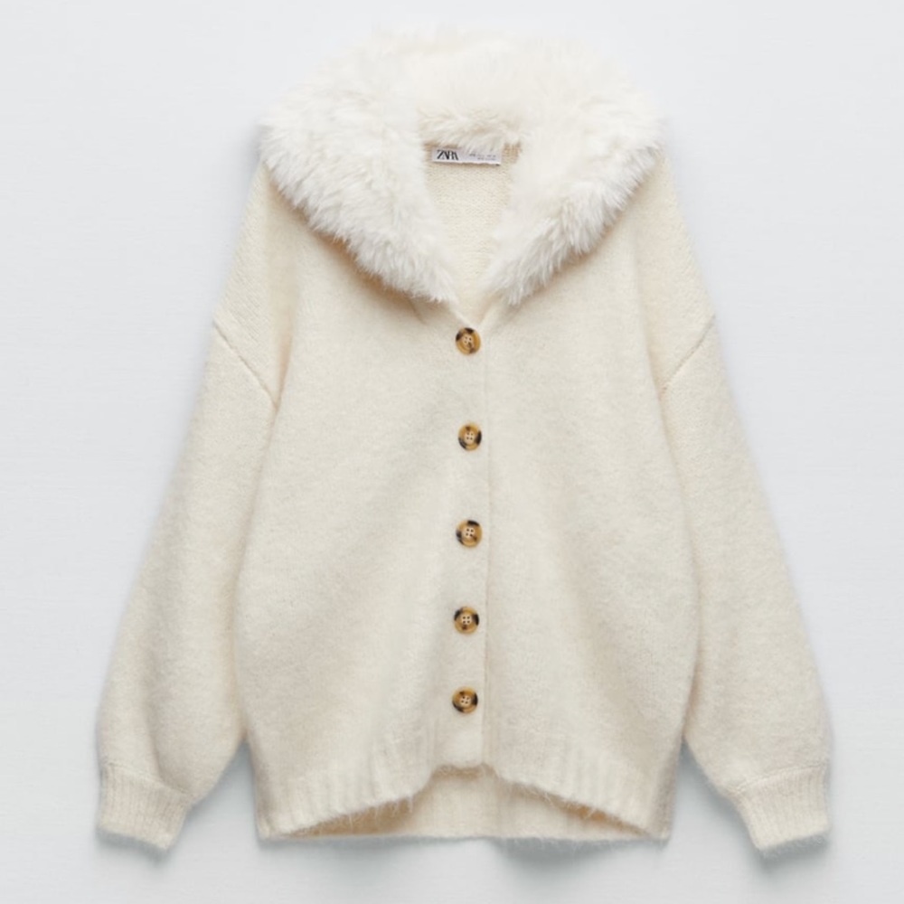 Zara Faux Fur Lapel Alpaca Wool Cardigan